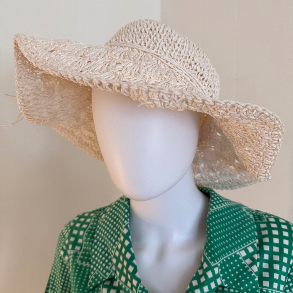 Vintage Scala Collezione Woven, Paper Sun Hat, Cream, Floppy, Bow